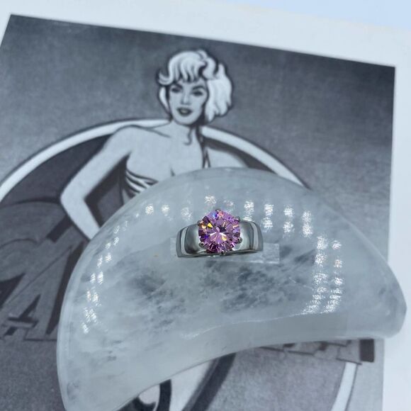 Pink CZ Solitaire Stainless Steel Ring Sizes 6,7,8,9 - Picture 5 of 6